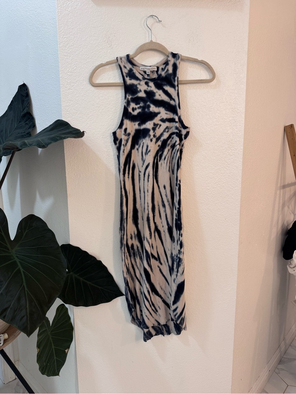 Young Fabulous and Broke Robbie Tank Tie-Dye Midi Dress in Navy and Cream XS